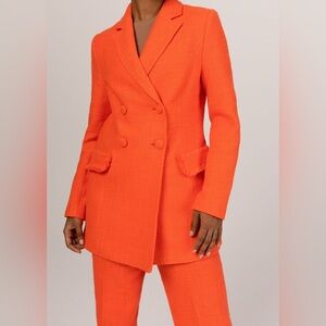 Orange Double-Breasted Tweed Blazer and Pants